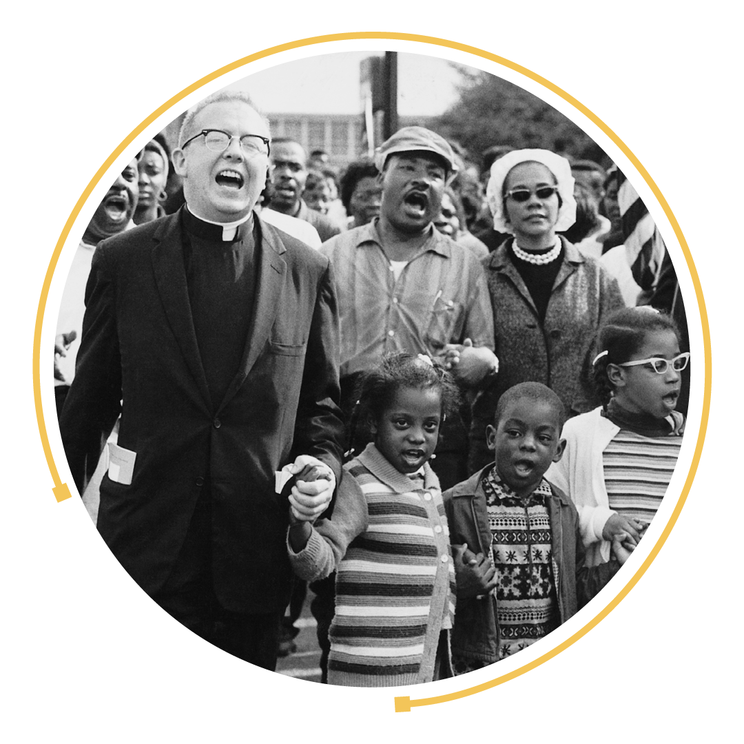 Members of the Selma to Montgomery March holding hands and singing