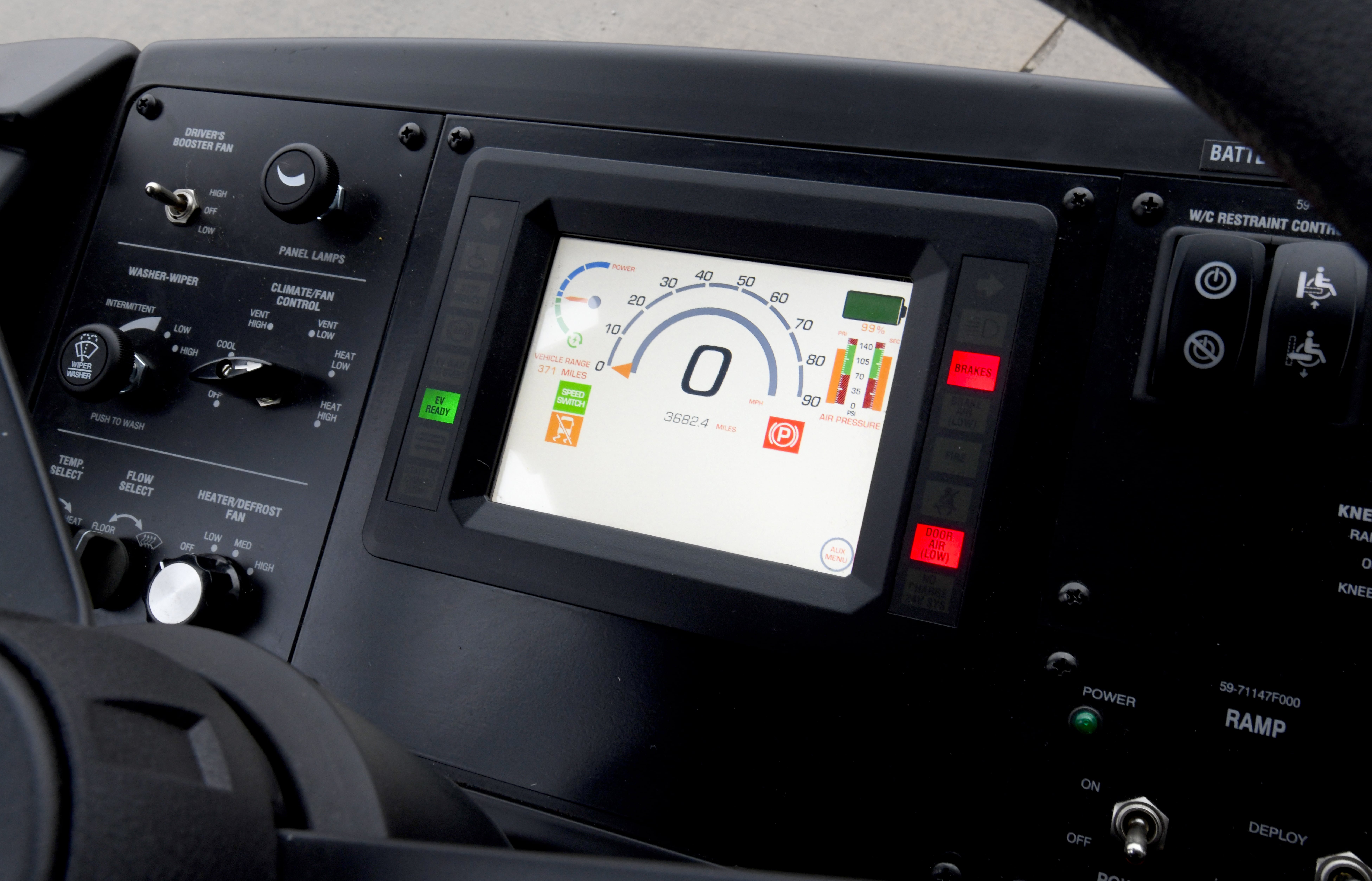 Dashboard of CATA's electric bus