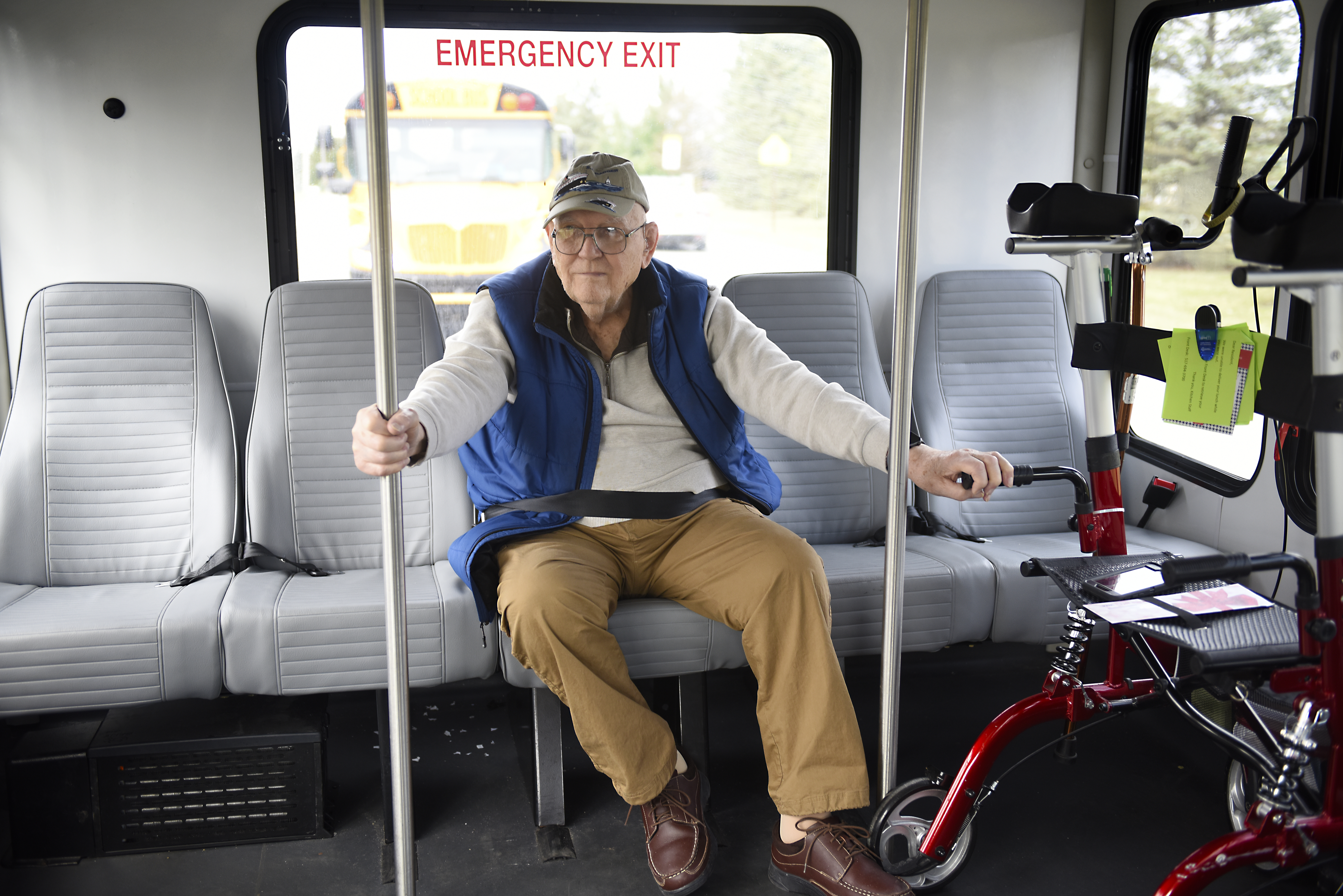 Veteran sitting on a CATA Bus
