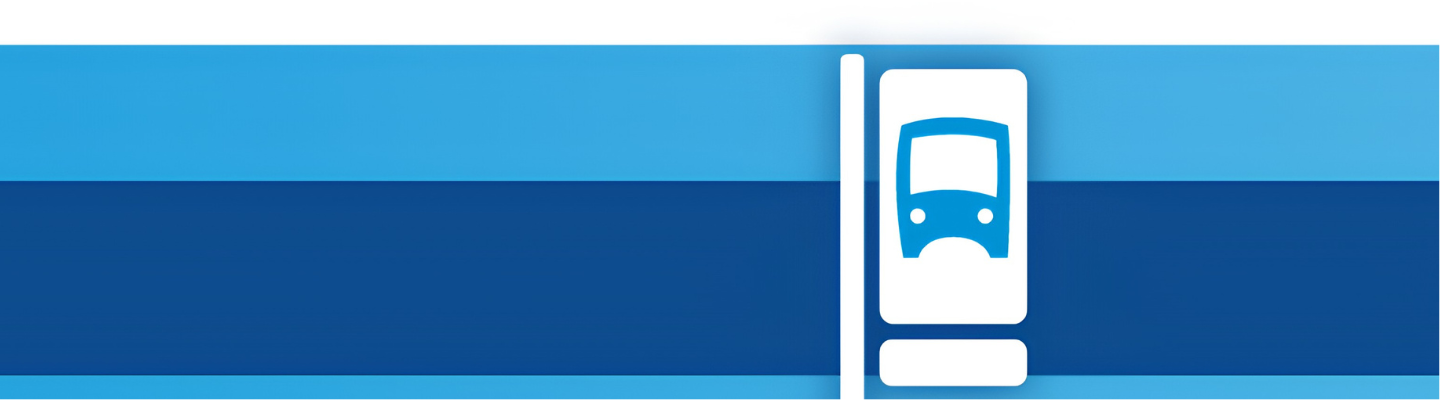 Blue banner with Cartoon bus stop