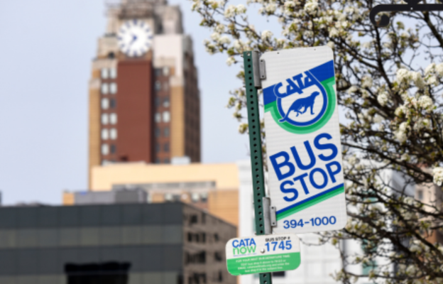 CATA bus stop in downtown Lansing
