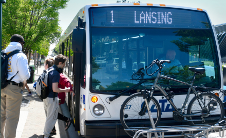 People boarding the Route 1 bus