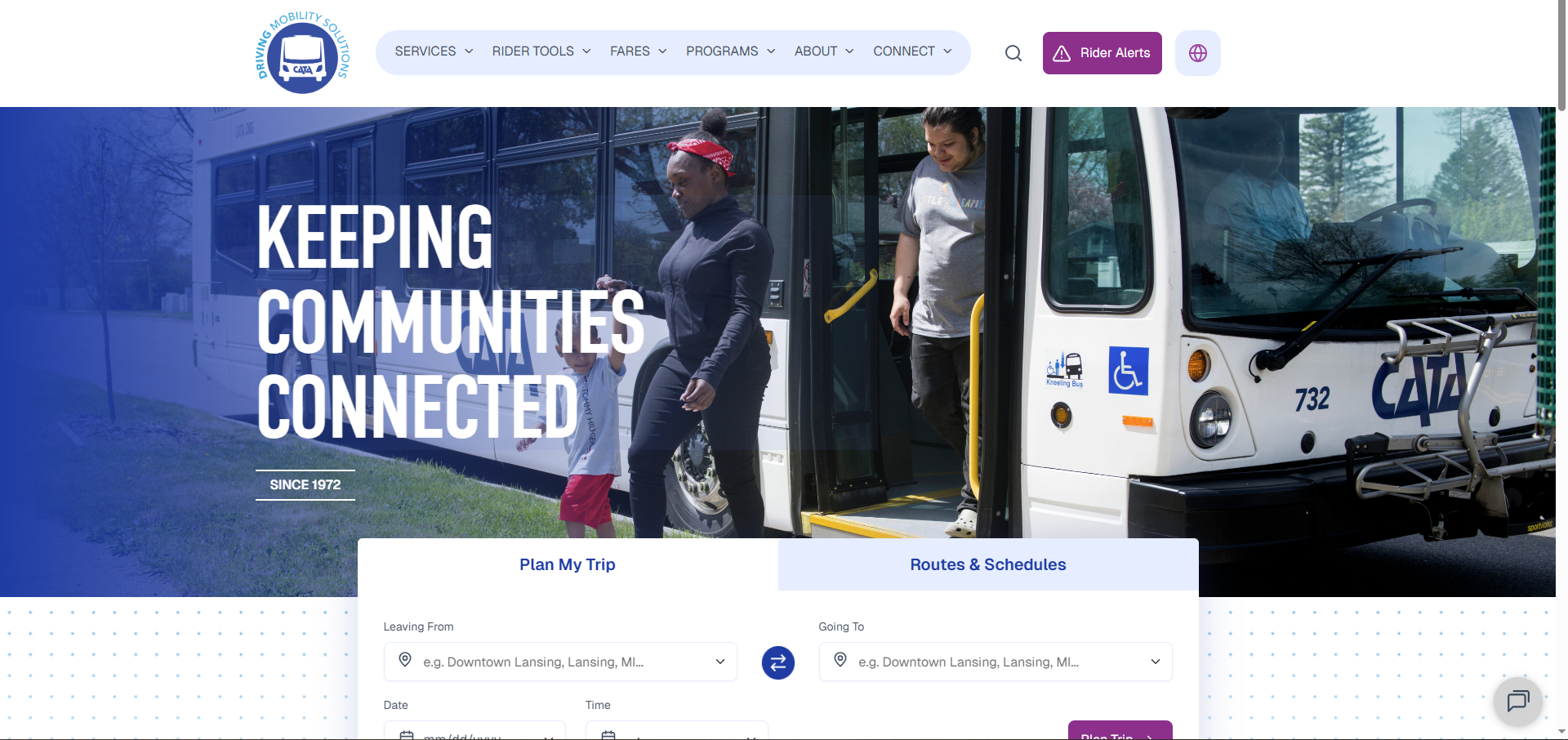 The homepage of CATA's website