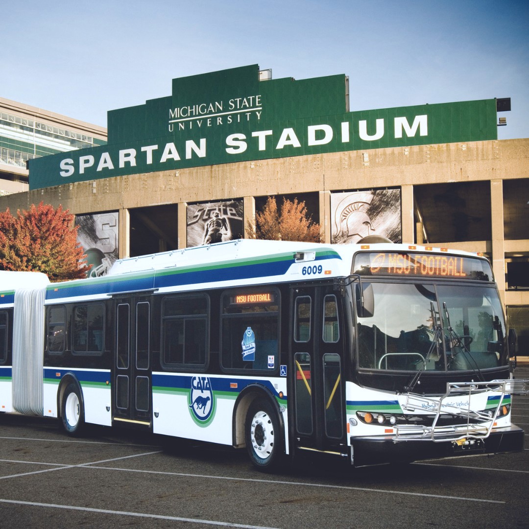 Image of CATA Football shuttle infront of Spartan Stadium