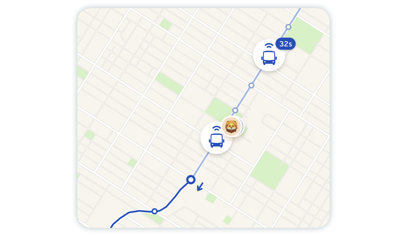 transit app screenshot of active buses