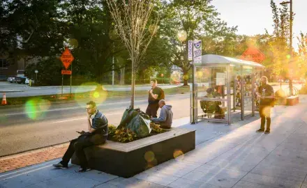 Downtown East Lansing with construction signs 