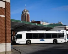 A bus outside of the CATA Transportation Center
