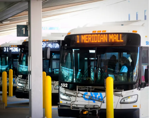 Route 1 bus in the bay at the CATA Transportation Center