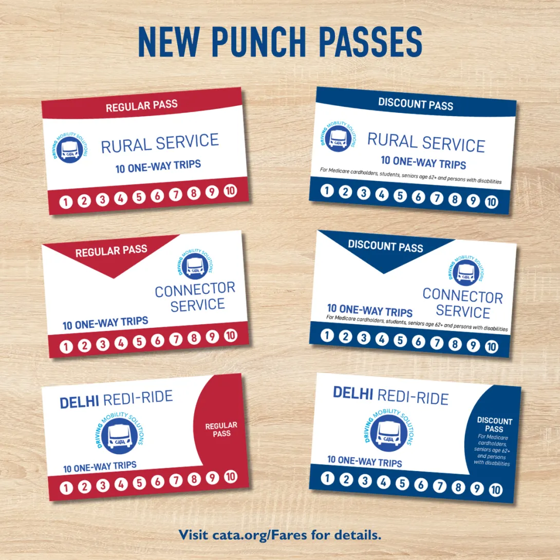 CATA Redi Ride, Rural Service and Connector Punch Passes
